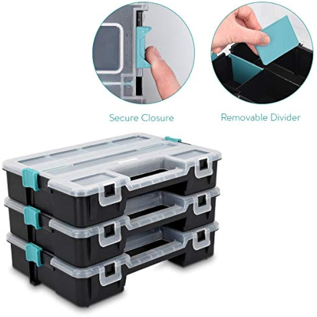 Navaris Stackable Plastic Storage Box with Adjustable Dividers - 3 Pack