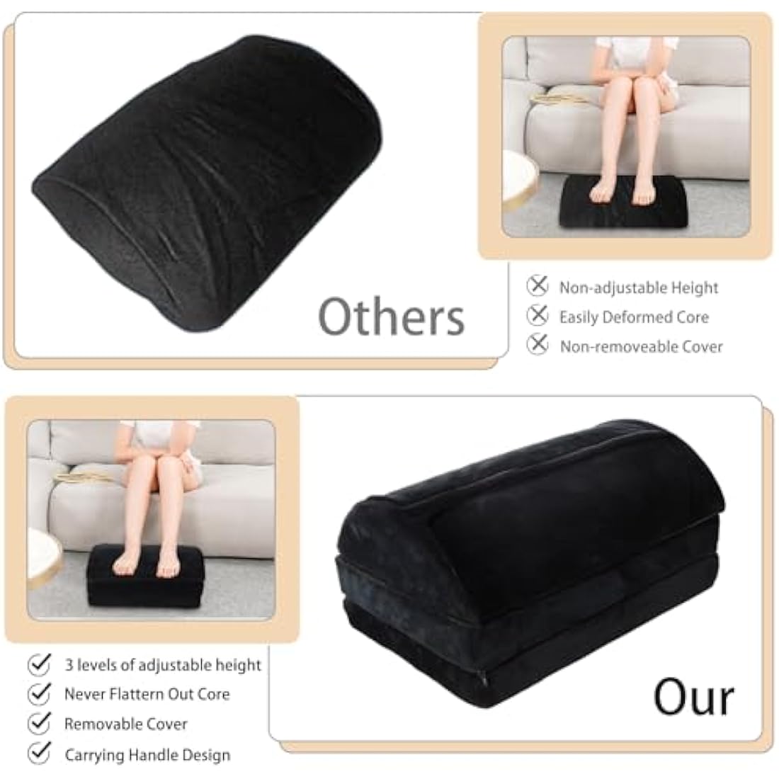 Ergonomic Foot Rest – 3-Layer Adjustable Memory Foam Stool