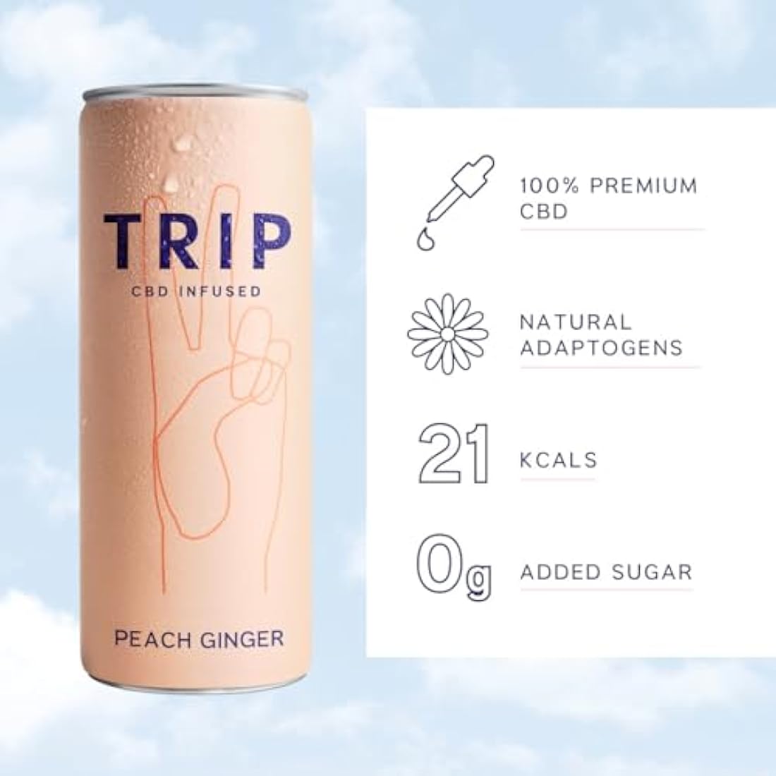 TRIP CBD Drink - Peach Ginger Sparkling Water - Vegan (24 x 250ml)