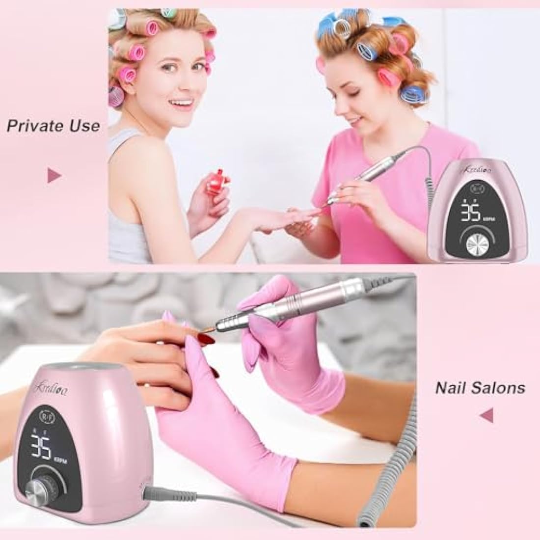 Kredioo Professional Electric Nail Drill | 35000RPM E-File Kit - Rose Pink