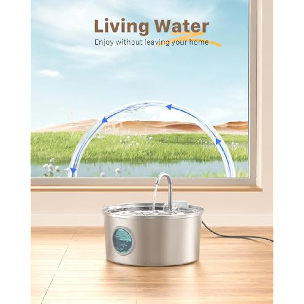 FOFNON Stainless Steel Cat Water Fountain – 108oz Quiet Pet Dispenser