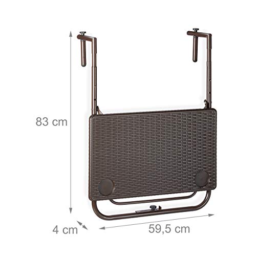 Folding Balcony Railing Table – Rattan Effect, Brown