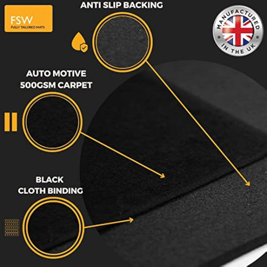 FSW Tailored Car Floor Mats for VW T-Roc 2017+ | Black Carpet 4pc Set