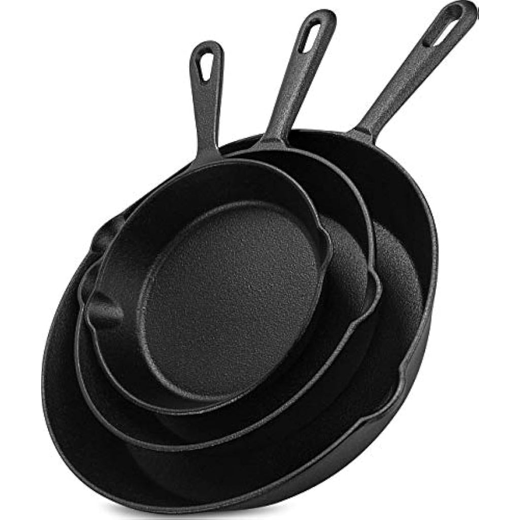 KICHLY Pre-Seasoned Cast Iron Skillet Set - 6, 8, 10 Inch Frying Pans