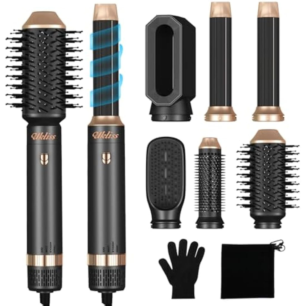 UKLISS 6-in-1 Air Styler | 1000W Ionic Hair Dryer Brush & Curler Set