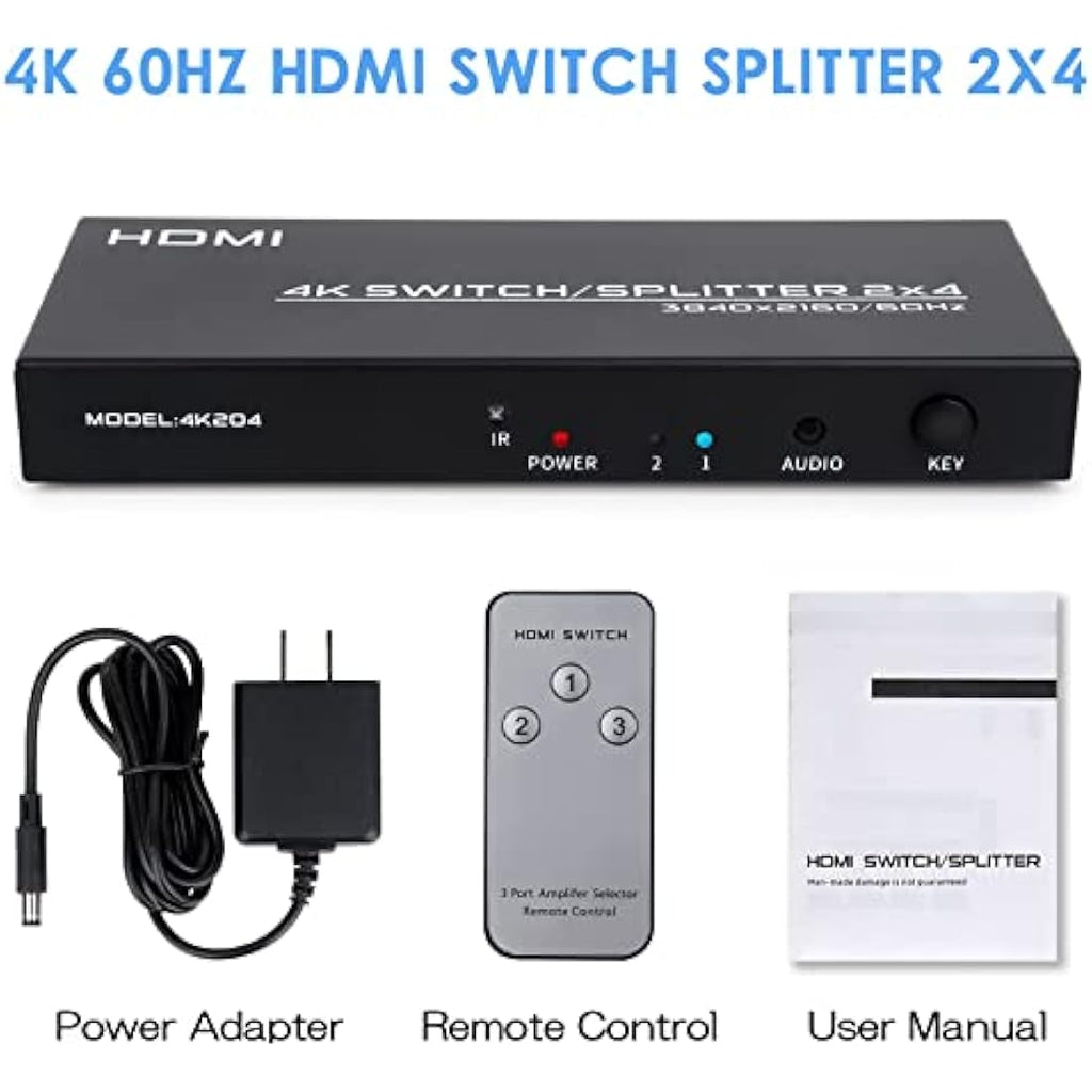 Jolof Store 2 in 4 Out HDMI Switch Splitter | 4K@60Hz HDR with Remote