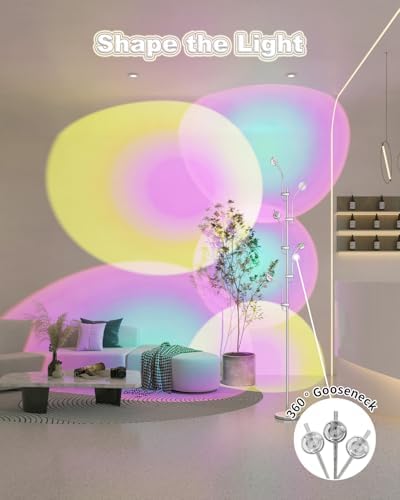 TACAHE RGBW Halo Projector Floor Lamp – 73" Chrome LED Ambient Mood Light