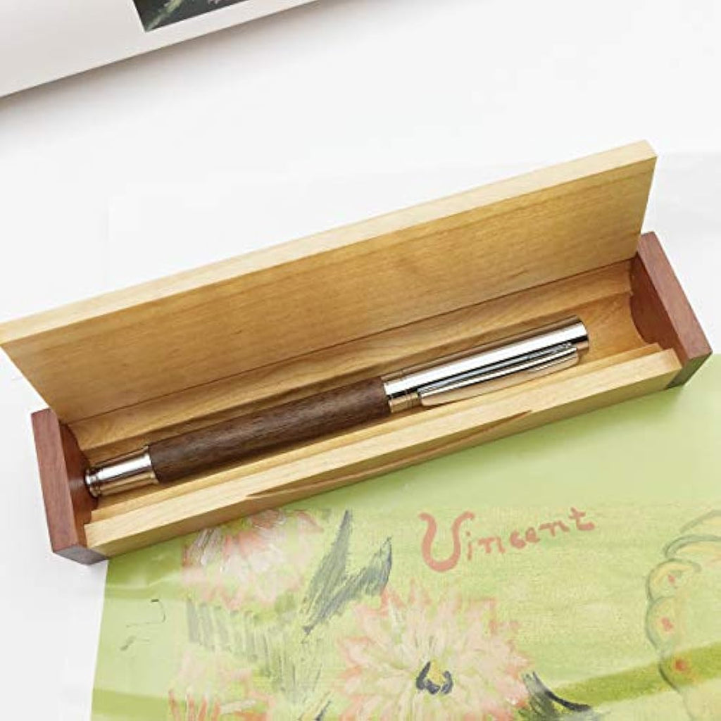 LACHIEVA LUX Walnut Wood Rollerball Pen Set with Wooden Gift Box