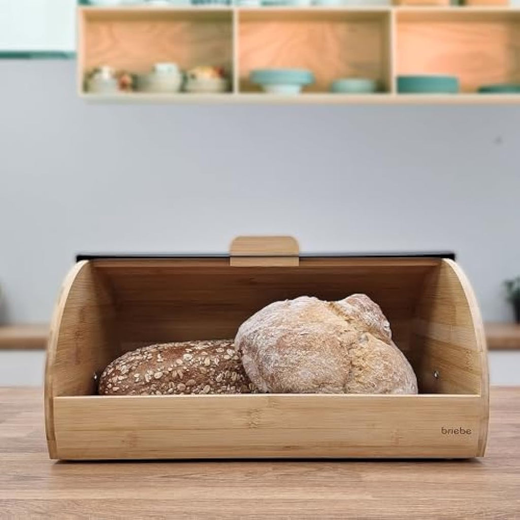 Jolof Store Nordic Bread Box – Bamboo Wood Sliding Lid Bread Bin, Grey
