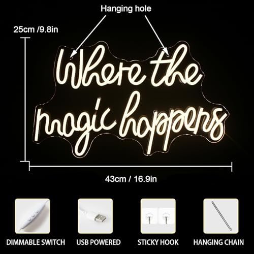 Where The Magic Happens Neon Sign – White LED Wall Decor