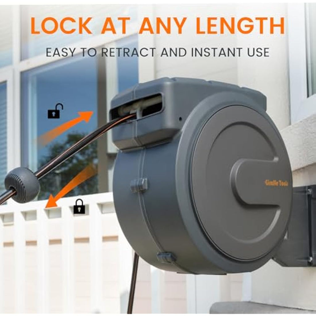 Giraffe Tools Retractable Garden Hose Reel | 35m Wall Mounted – Grey