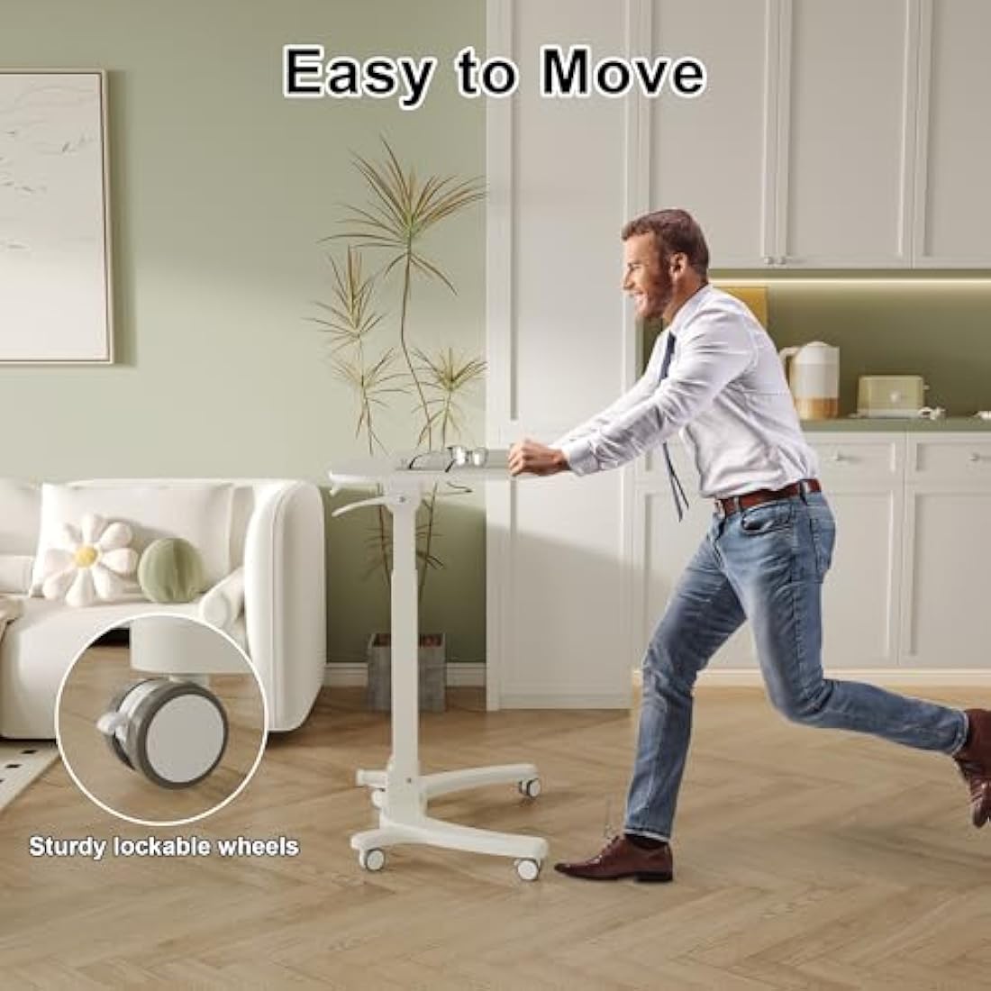 BONTEC Height Adjustable Standing Desk – Foldable Rolling Workstation