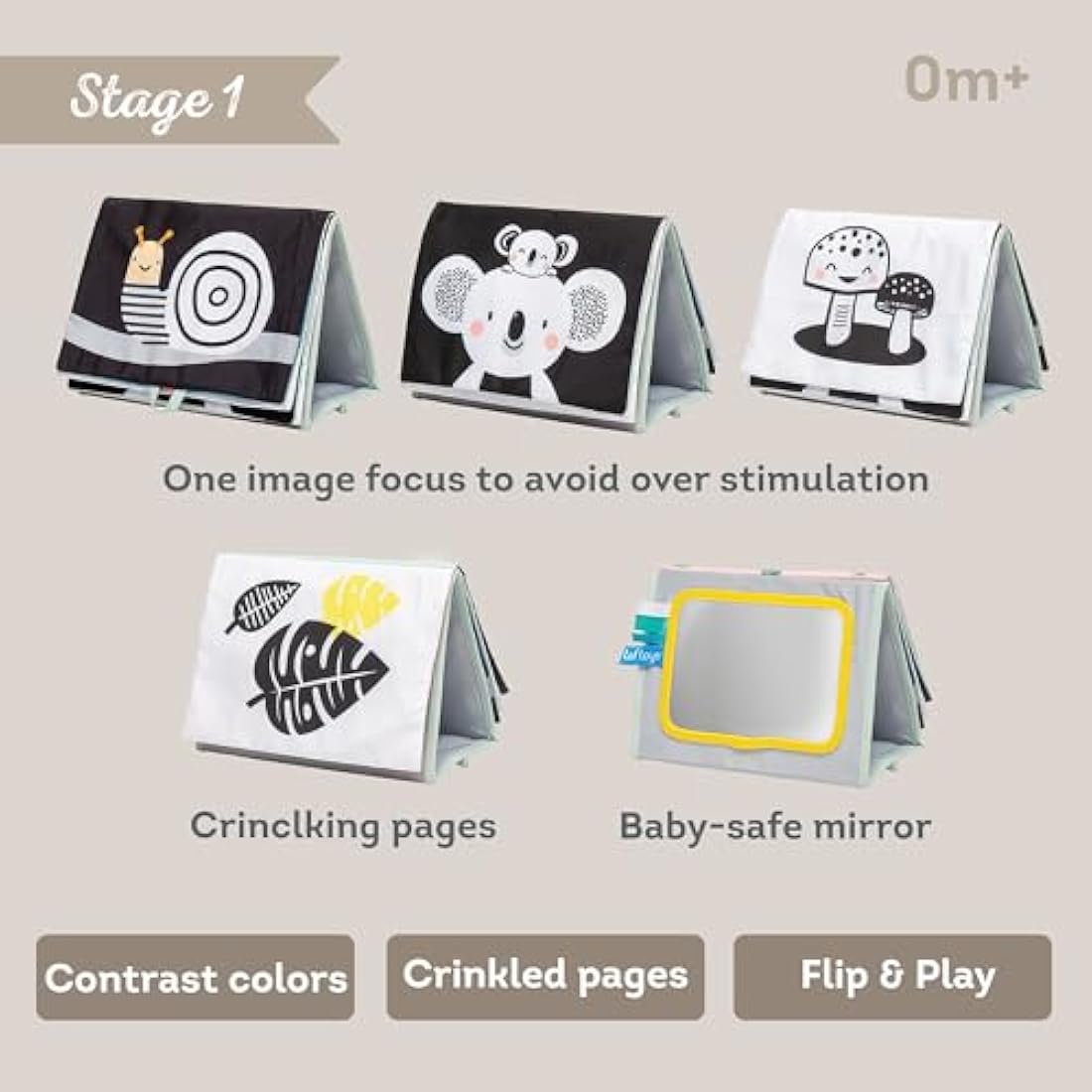 Taf Toys Koala Tummy Time Sensory Book – Soft Activity Book with Teether