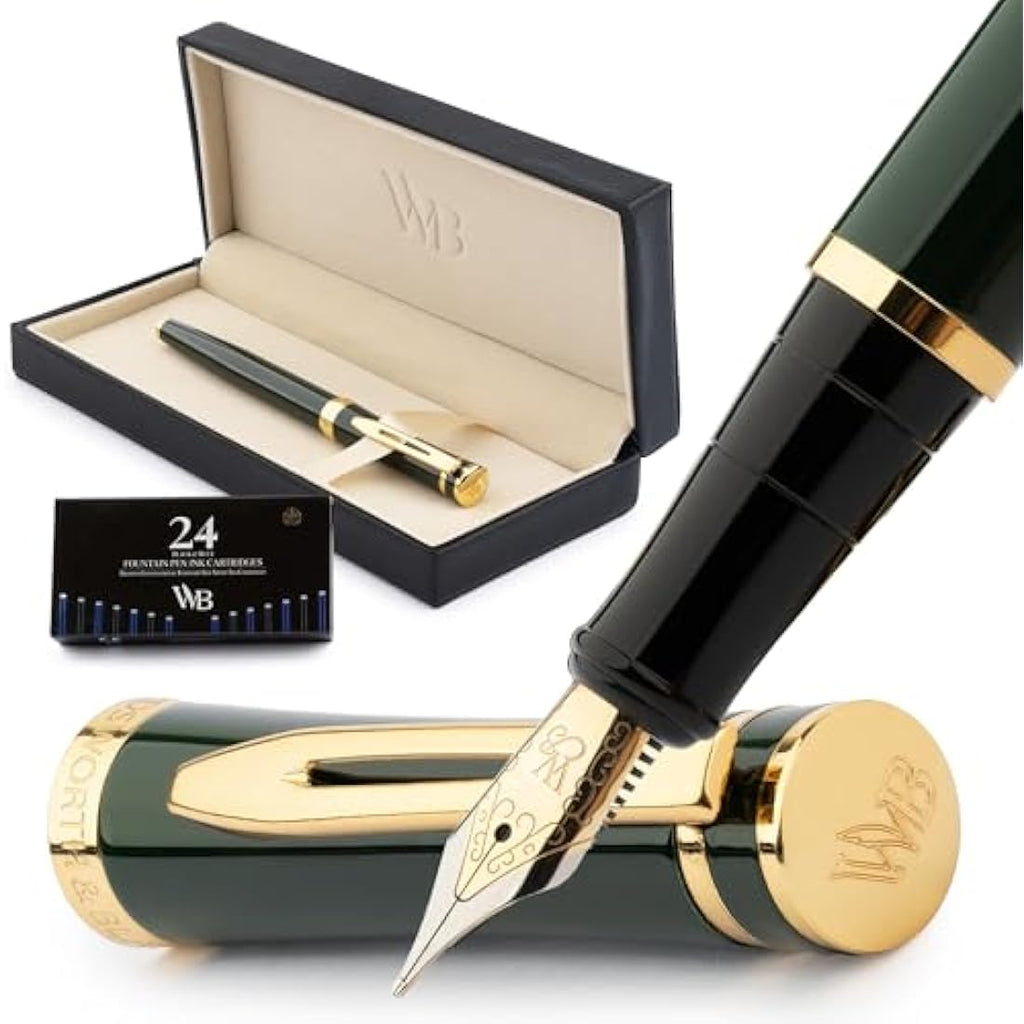 Wordsworth & Black Fountain Pen Set - Racing Green Medium Nib with Ink