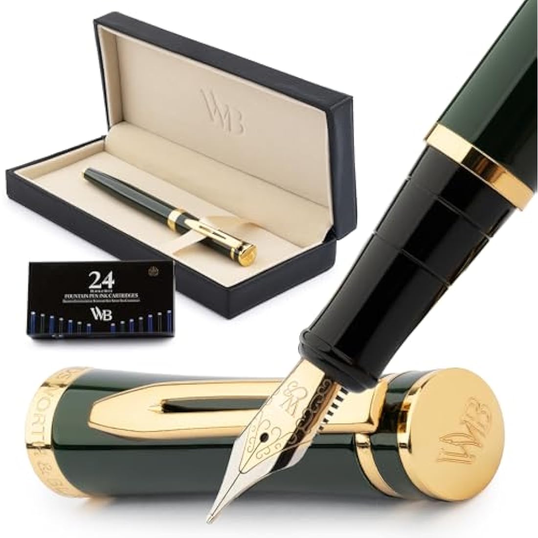 Wordsworth & Black Fountain Pen Set - Racing Green Medium Nib with Ink