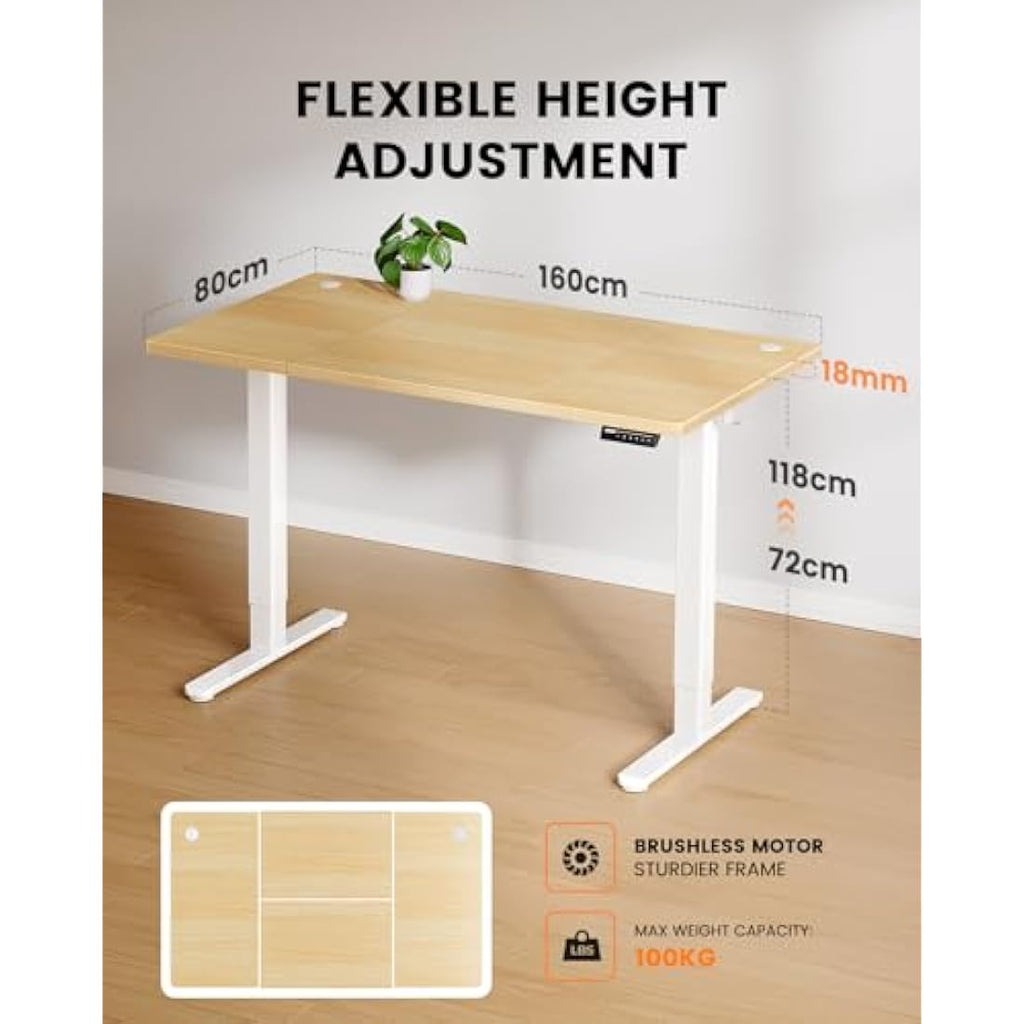 ErGear Electric Standing Desk – 160x80cm Height Adjustable Desk, 100kg
