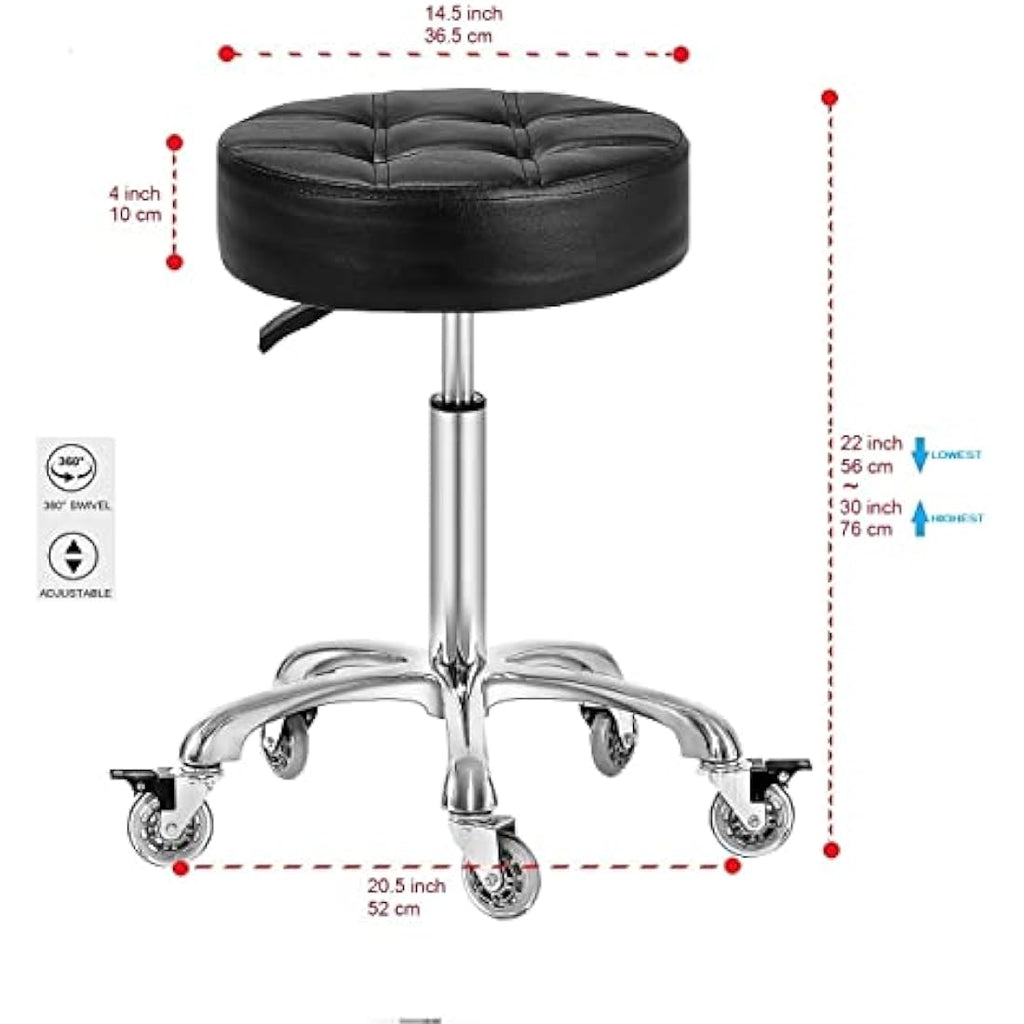 McDooFly Heavy Duty Rolling Stool – Adjustable Swivel Shop Chair, Black