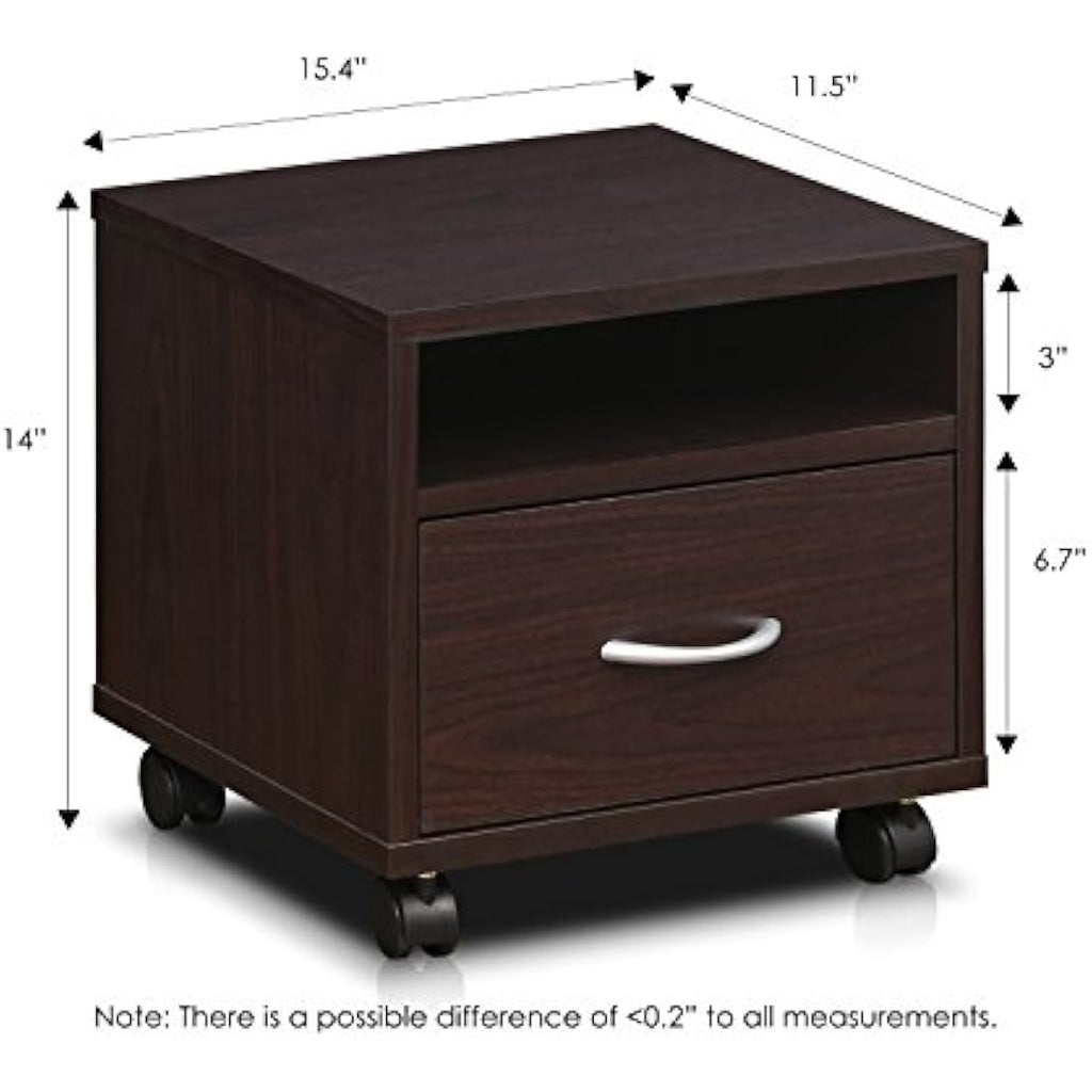 Furinno Petite Mobile Utility Cart with Drawer - Espresso Wood