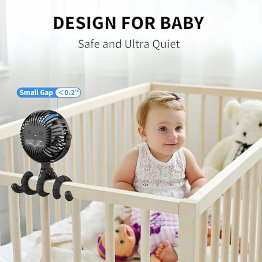 Amacool Stroller Fan - Flexible Tripod Clip On Fan with LED Light, Black