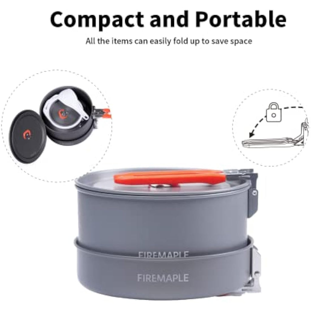 Fire-Maple Feast 2 Camping Cookware Set | 9pc Aluminum Pot & Kettle