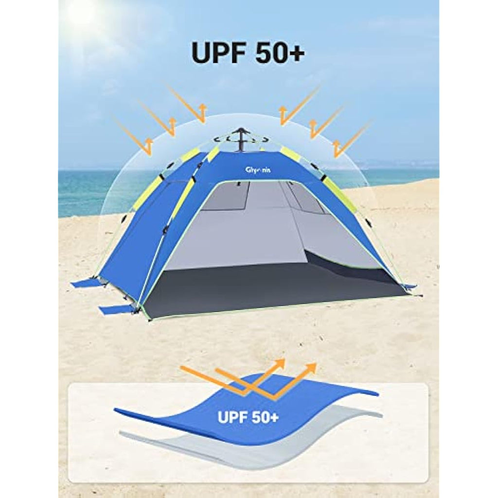 Glymnis Pop Up Beach Tent | 3-4 Person UV Protection Sun Shelter