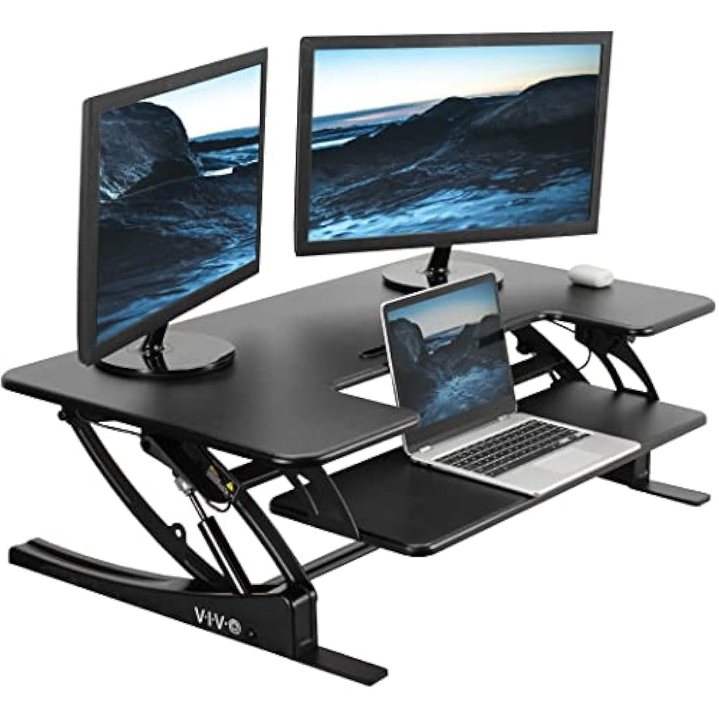 VIVO 107cm Standing Desk Converter | Dual Monitor Riser - Black