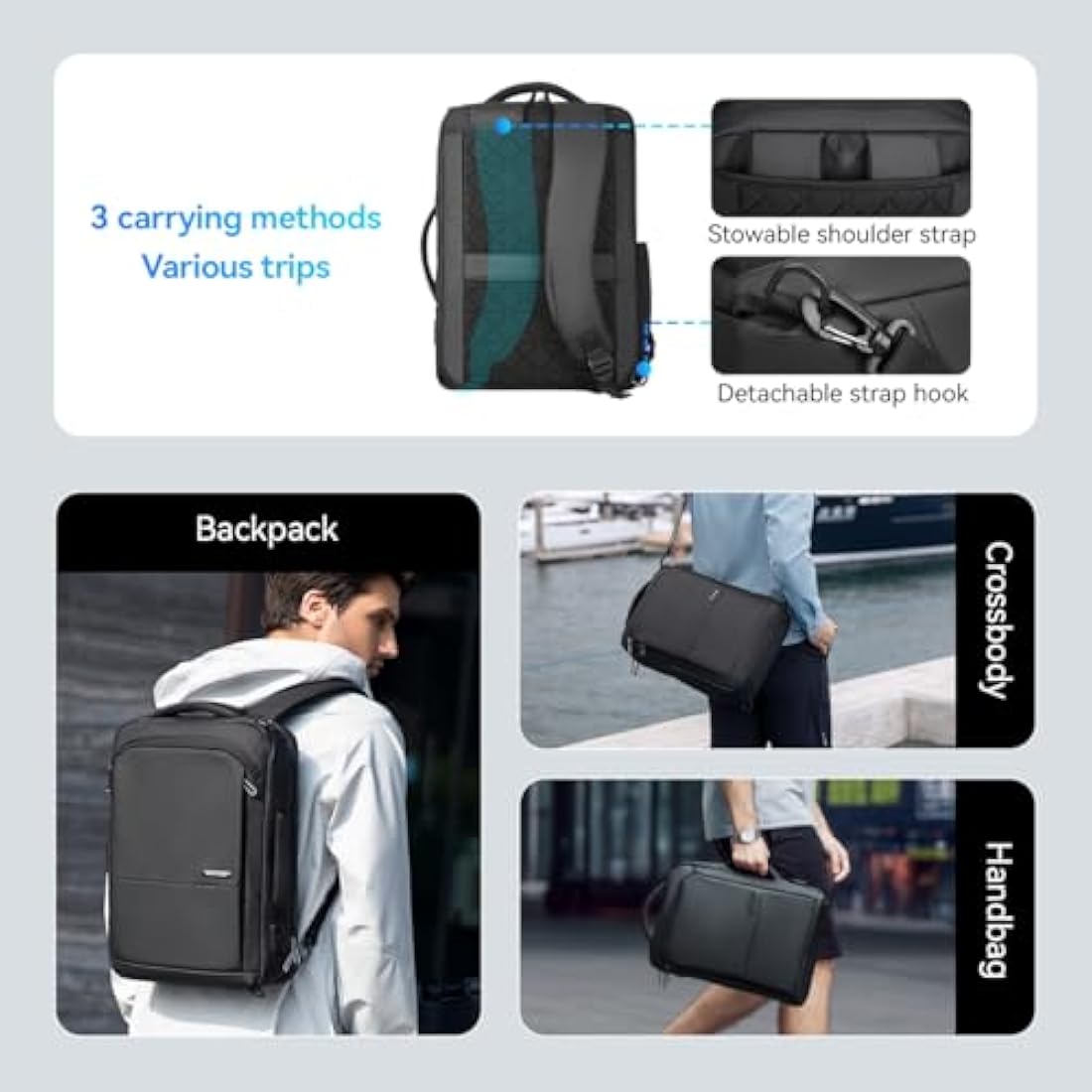 Mark Ryden 3-in-1 Convertible Laptop Backpack | 15.6 Inch USB Bag - Grey
