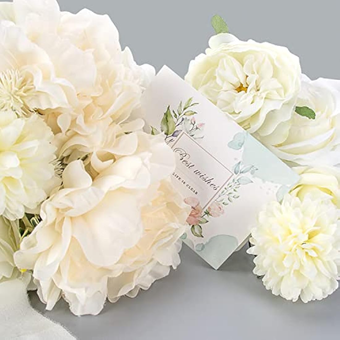 Jolof Store Artificial Silk Flowers - 31pc White & Dusty Rose Wedding Bouquet