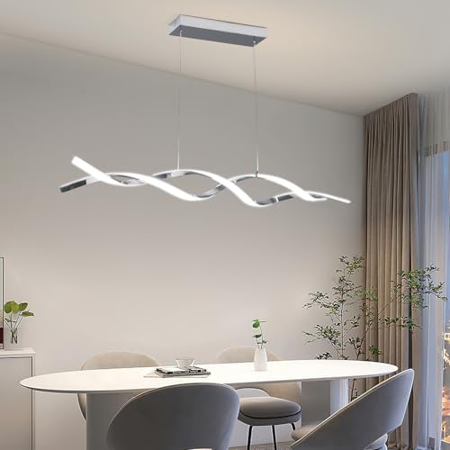 Mikeru Modern Wave LED Pendant Light | Dimmable Chrome Island Chandelier
