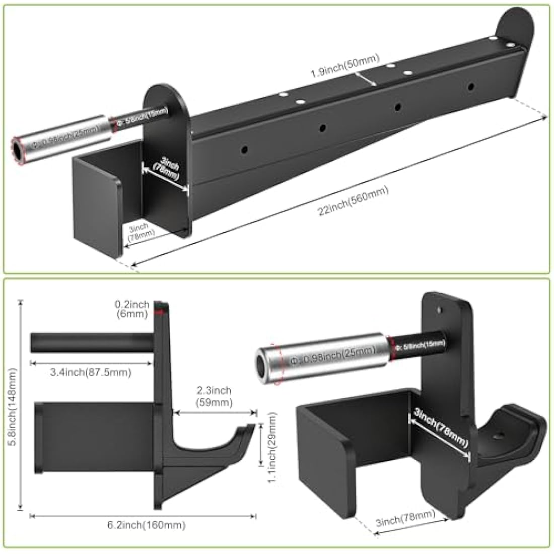 Kipika Safety Spotter Arms & J-Hooks for 3x3 Power Rack - 5/8" or 1" Holes