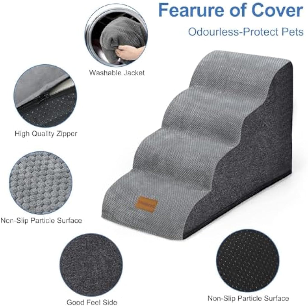 Jolof Store 4-Step Foam Dog Stairs – Non-Slip Pet Ramp for Small Dogs