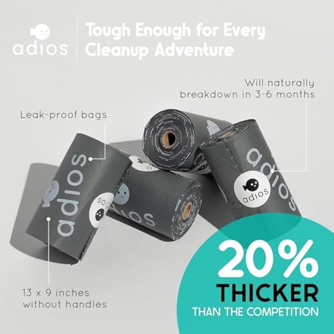 Adios Plastic Compostable Dog Poo Bags – 360 Count Slate Grey