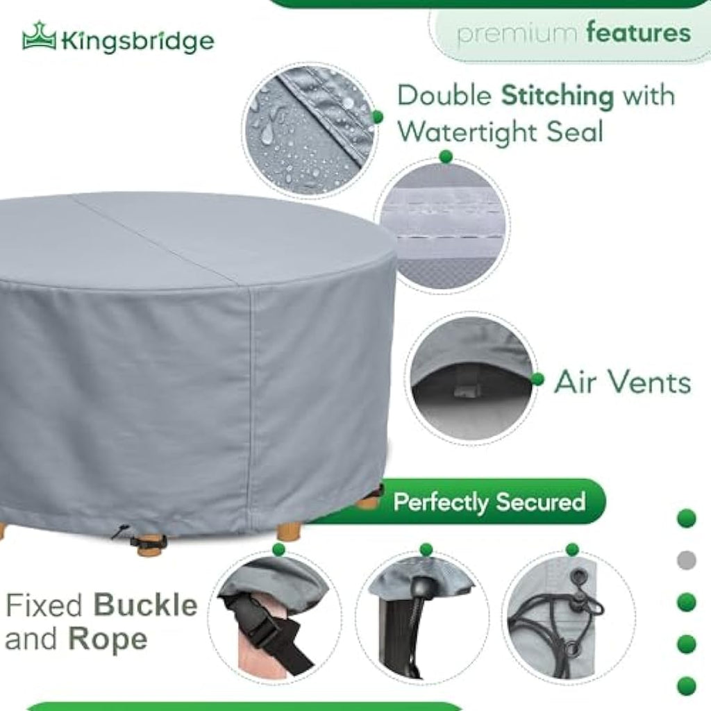 Kingsbridge Round Garden Table Cover | 150cm Waterproof 600D Heavy Duty