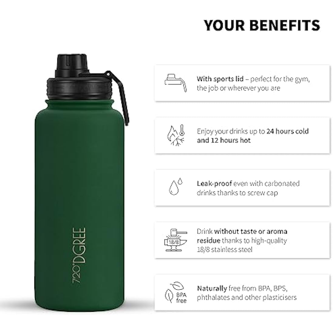 720°DGREE noLimit Insulated Water Bottle with Infuser - 950ml Steel