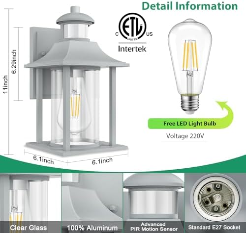 Lamomo Motion Sensor Outdoor Wall Light | Grey Aluminum Security Sconce