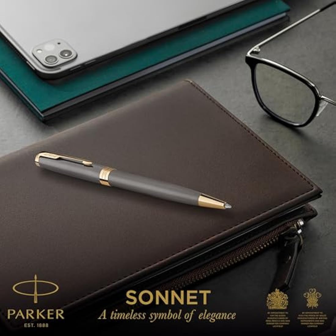 Parker Sonnet Ballpoint Pen – Grey Lacquer with Gold Trim, Medium Point