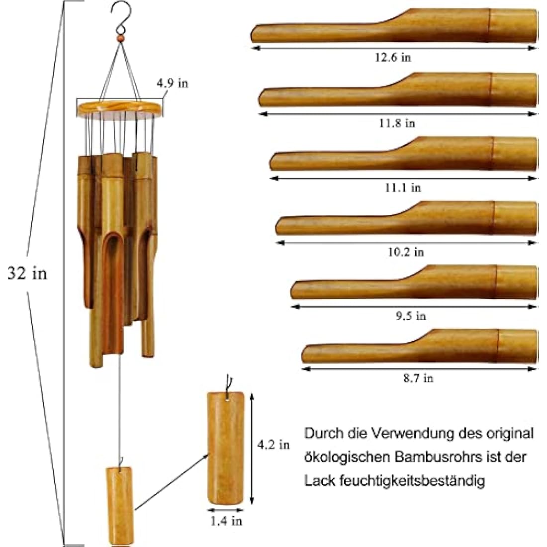 Astarin 30" Bamboo Wind Chimes – Handmade Wooden Zen Garden Decor