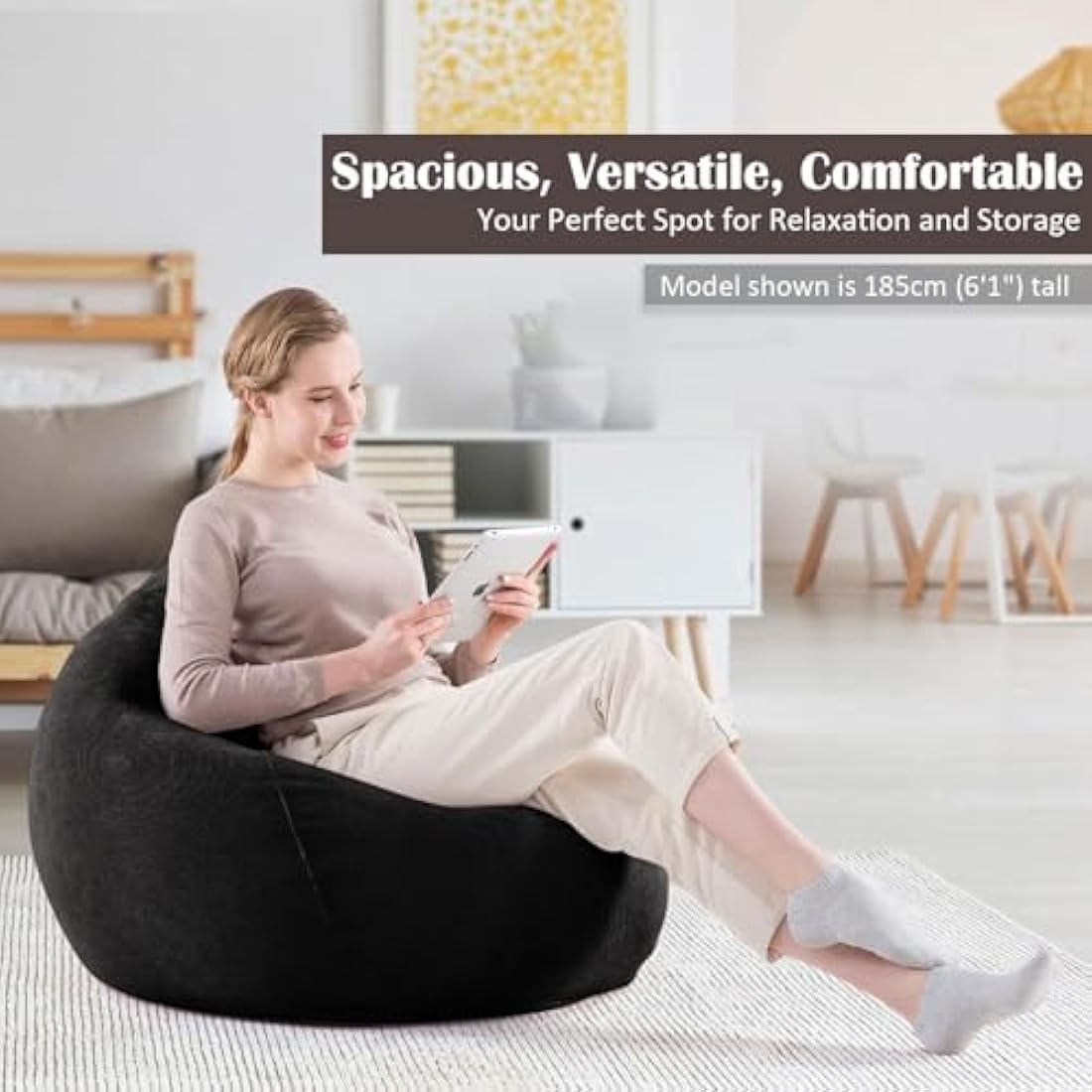 Nobildonna Corduroy Bean Bag Chair Cover | 300L Large Toy Storage - Black