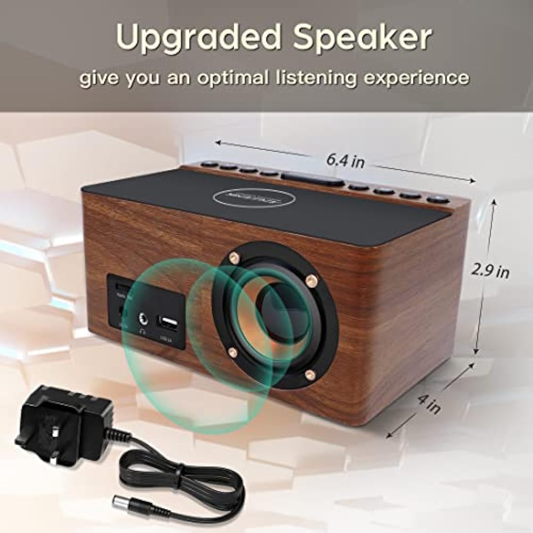 ANJANK Wooden FM Radio Alarm Clock with 10W Fast Wireless Charging