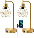 EDISHINE Dimmable Bedside Lamps Set of 2 | Gold Industrial Touch Lamps