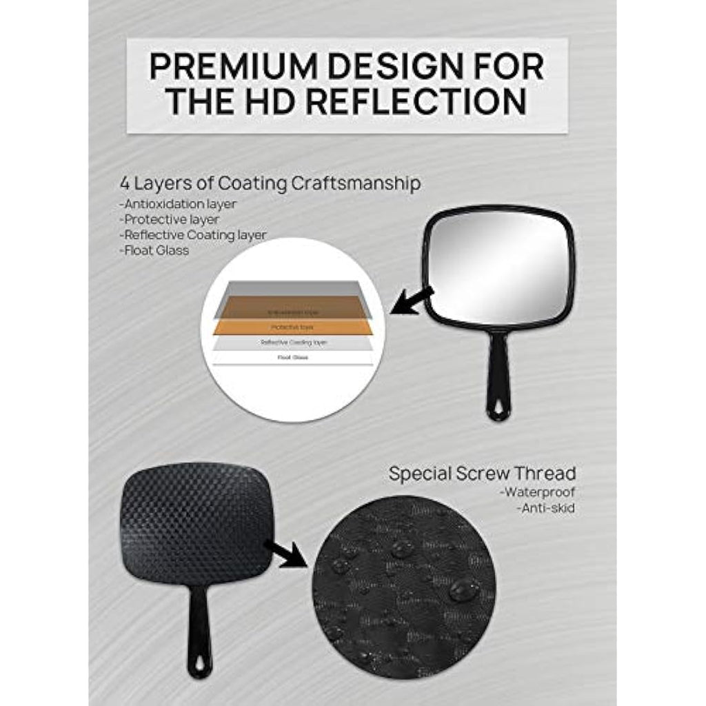 OMIRO Handheld Mirror – HD Rectangle Grooming Mirror, Black, 6-Pack