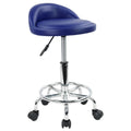 KKTONER Blue PU Leather Rolling Stool - Adjustable Swivel SPA Chair