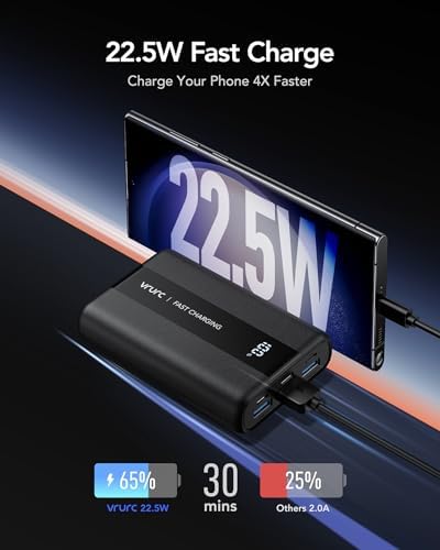 VRURC 20000mAh Power Bank | 22.5W Fast Charging Portable USB-C Charger