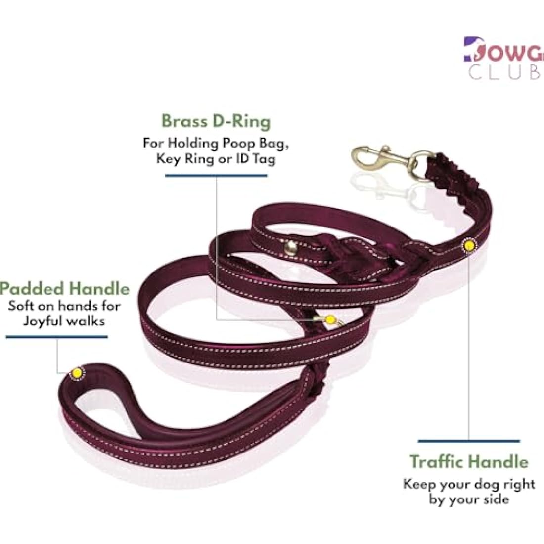 DowgClub Leather Dog Leash | 6ft Braided Heavy Duty Dual Handle Lead – Cherry