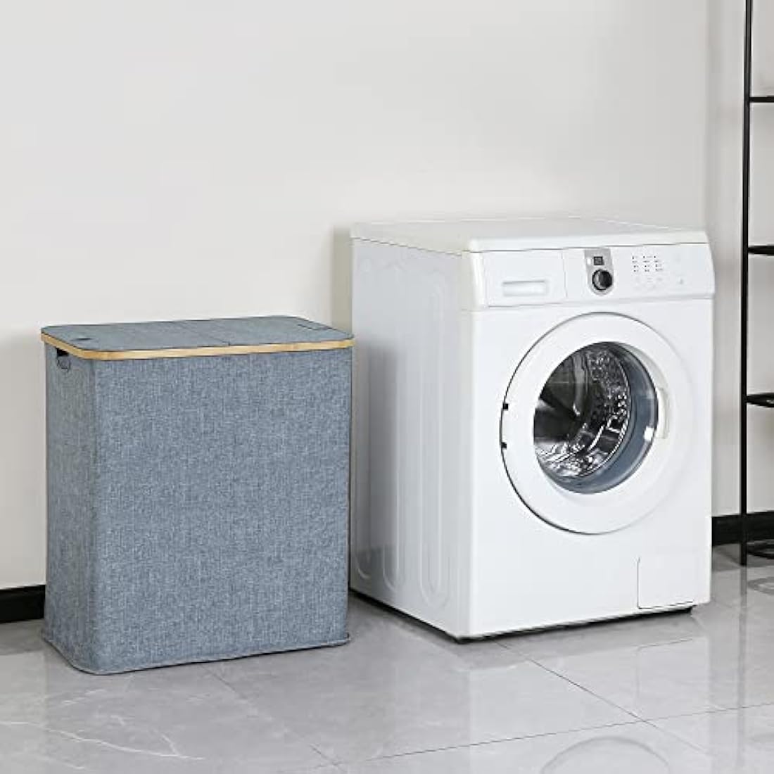 Efluky 140L Large Divided Laundry Hamper with Lid | Bamboo & Linen