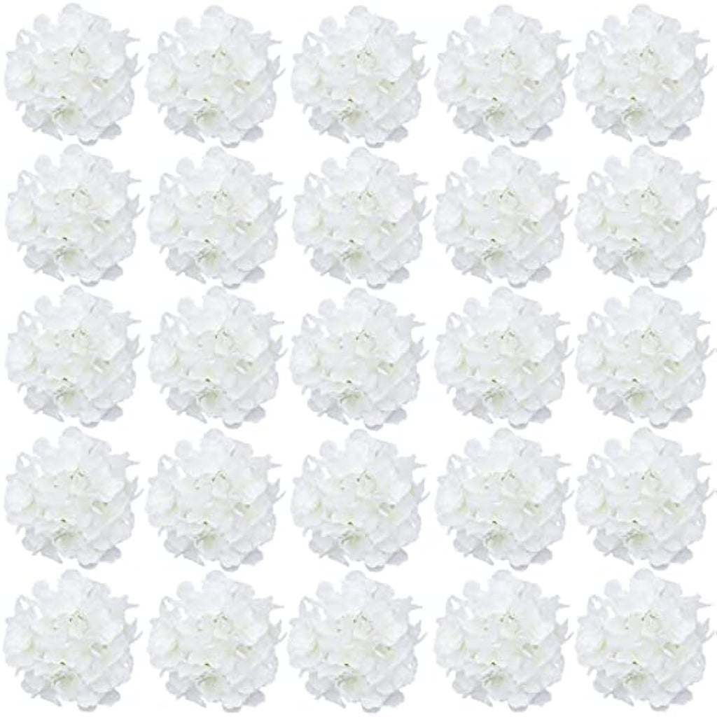 FagusHome 30 Pcs Silk Hydrangea Heads with Stems for Wedding Decor | White