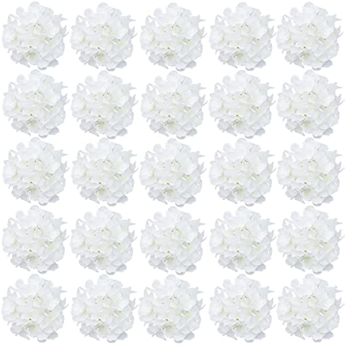 FagusHome 30 Pcs Silk Hydrangea Heads with Stems for Wedding Decor | White