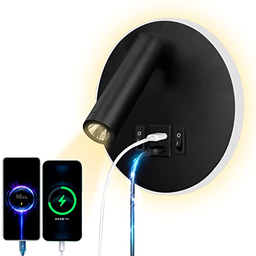 uksunvi LED Reading Lamp | 12W Rotatable Wall Sconce with USB & Type-C
