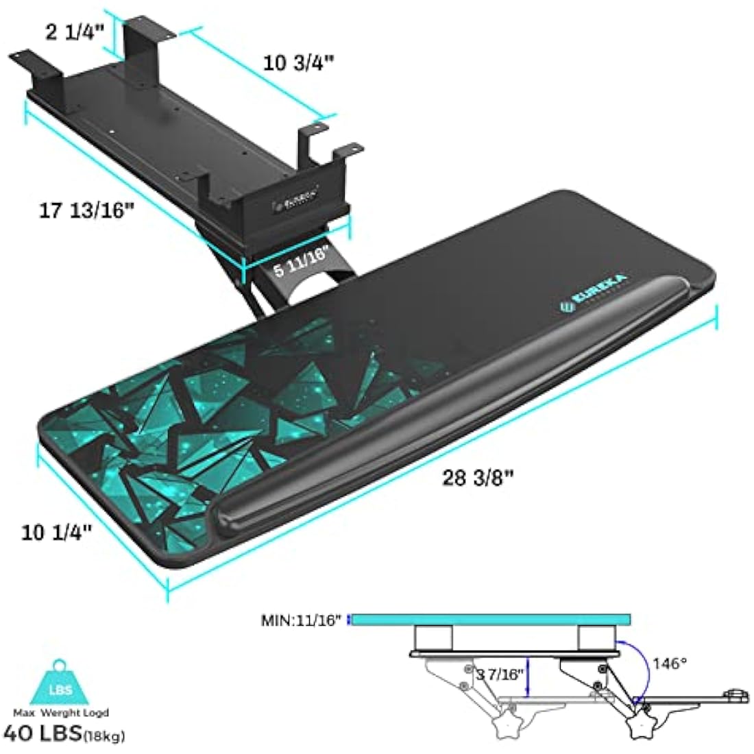 Eureka Ergonomic Under Desk Keyboard Tray – Height Adjustable Swivel