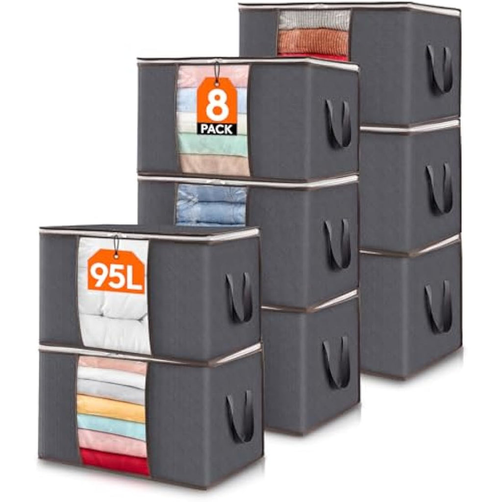 Lifewit 95L Clothes Storage Bags | Large Fabric Organizers, 8 Pack – Grey